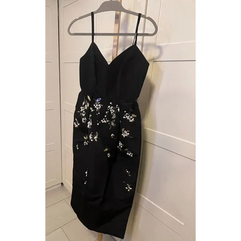 NWT: Carolina Herrera Embellished Pleated Silk-Faille Midi Dress - Picture 6 of 14